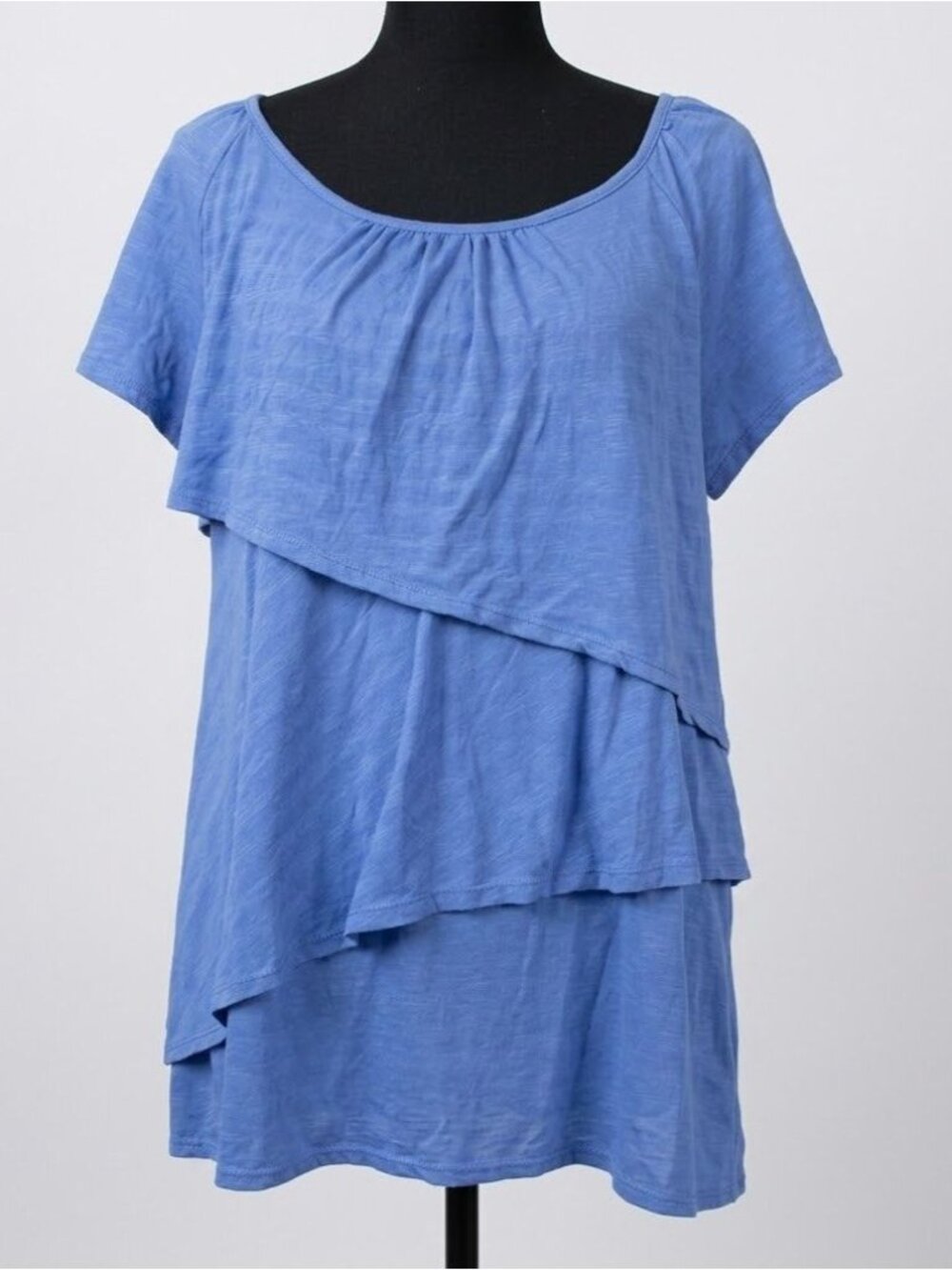 Faded Glory Blue Tiered Asymmetrical Hem Top – Women’s XL – Periwinkle Slub Knit